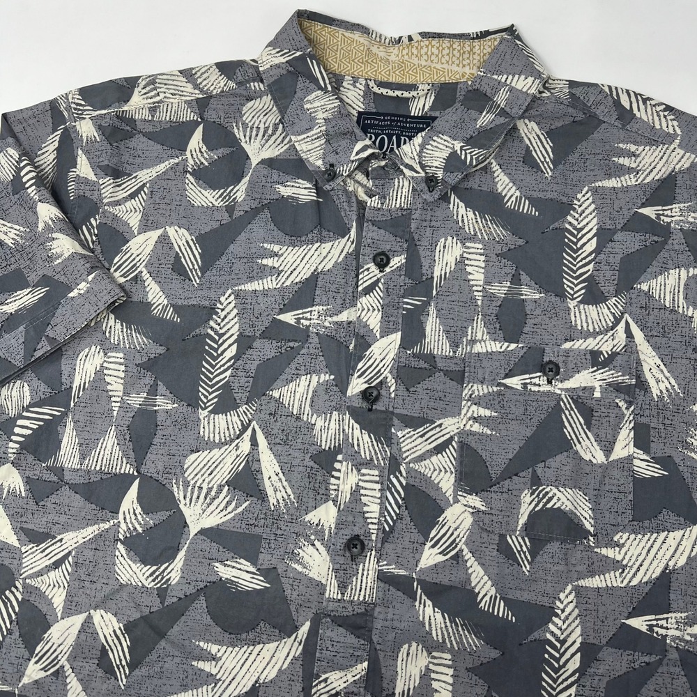 Roark Revival Mens XL Gray All Over Geometric Print Short Sleeve Button Shirt